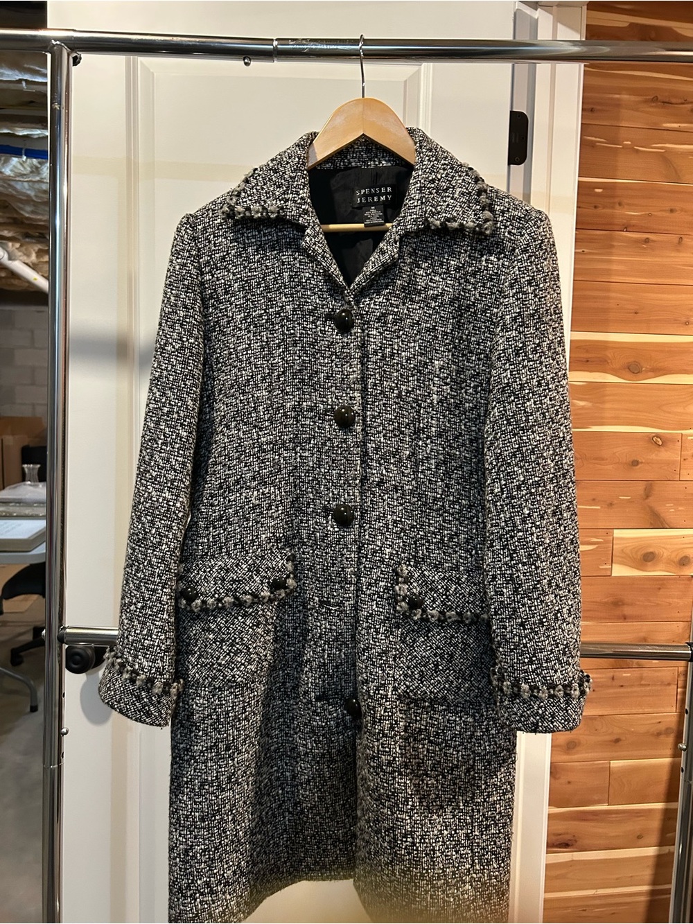 Spenser Jeremy Black & White Tweed Pea Coat